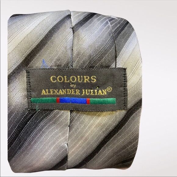 ALEXANDER JULIAN | Black & Gray Striped Tie - Picture 4 of 4